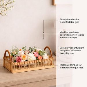 Handmade Bamboo Asian Zen Rectangle Decorative <b>Tray</b> Woven Serving <b>Basket</b> Handles for Tea Fruit Tableware Kitchen Living Room - Product Image 3