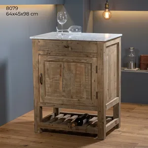 Mueble para Vino con Tapa de Madera y Mármol, con Cajón, Estante para Botellas de Una Puerta, Diseño Rústico - Product Image 4