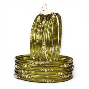 Ensemble de bracelets en verre de style Kashmiri Raindrop, couleur vert olive, pour mariage, pour femmes, au prix de gros le plus bas - Product Image 2