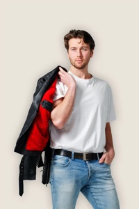 Chaqueta de Motocicleta de Invierno de Alta Calidad en Oferta, Unisex, de Piel de Oveja Auténtica, con Logotipo en la Parte Delantera, Cuello Plegable, Manga Regular, Diseño de Lobo - Product Image 3