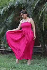 Robe courte imprimée à la main indienne pour femmes Robe d'été décontractée en coton Robe longue courte de style boho Tissu naturel à la taille - Product Image 4