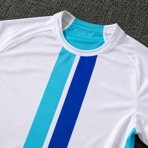 Maillot de football blanc pour homme avec rayures bleues, sublimé, anti-transpiration, manches courtes, col rond, vêtements de sport - Product Image 4