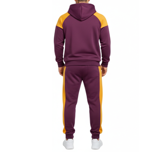 Conjunto Deportivo para Hombre de Alta Demanda en Morado Ciruela y Dorado – Sudadera con Mangas Raglán y Puños en Contraste y Pantalón a Juego - Product Image 3
