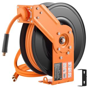 Avvolgitubo Automatico Retrattile da 5FT per Aria Compressa, Tubo in Gomma da 3/8IN X 50FT, Pressione Massima 300PSI, con Cricchetto e Soffietto - Product Image 1