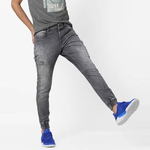 Men's Gray Skinny Fit Stonewashed Denim <b>Jeans</b> <b>Elastic</b> <b>Waist</b> Casual Breathable Cotton Men's Denim Pants - Product Image 3