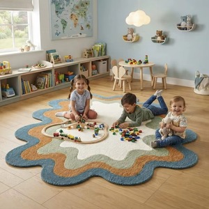 Tapis moderne fait main tufté, motif géométrique multicolore vibrant, style bohème, à poils ras, antidérapant, sur mesure OEM pour la maison - Product Image 4