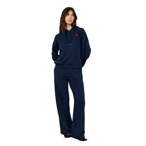 Sudadera con Capucha Extra Grande Azul Marino para Mujer con Bordado de Corazón Rojo, Hombros Caídos, Material de Felpa, para Otoño - Product Image 1