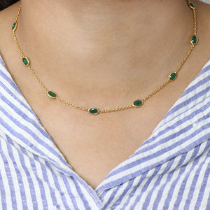 Wholesale Gold Plated 925 Sterling Silver Emerald Gemstone Necklace Classic Green Oval Cut Jewelry <b>Gift</b> for Women - Product Image 3
