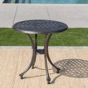 Mesa Auxiliar de Bistro para Exteriores con Superficie de Patrón Tejido, Acabado Resistente a la Intemperie, Patas Curvas, Soporte Estable, Perfecta para Patio, Jardín, Balcón - Product Image 5