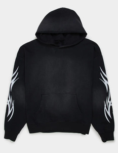 Sudadera con capucha negra de algodón 100% de felpa francesa personalizada de 400-450 g/m² de alto gramaje, estilo streetwear con bordado desgastado. - Product Image 2