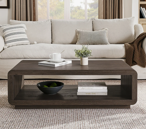 Modern Rectangular <b>Brown</b> Oak Coffee <b>Table</b> with Open Storage Shelf Wooden Living Room Center <b>Table</b> Contemporary Furniture - Product Image 1
