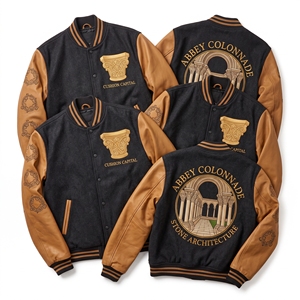 Chaqueta Letterman al por mayor, abrigo universitario de lana color carbón, bordado Speleo Explorer Cave Veil, mangas de cuero marrón, estilo bomber - Product Image 6