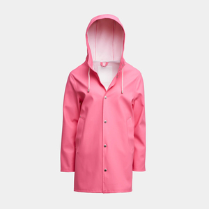 Manteau de pluie long rose à capuche pour homme, imperméable, boutonné, coupe classique, veste d'extérieur, couleur unie, en polyester - Product Image 3
