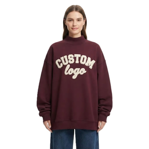 Customizable Custom Logo Women's Hoodies Oversized Varsity USA Fashion Chenille Patch 3D Burgundy Wholesale Supplier Streetwear - Product Image 3