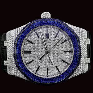 Anillo de Hombre de Alta Calidad en Oro Blanco con Diamantes Moissanite y Diamantes Cz de Color Azul, con Banda de Goma Negra, Joyería Fina Personalizada - Product Image 1