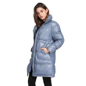 Veste longue matelassée bleue, col montant, fermeture éclair, coupe-vent, rembourrée de duvet, manteau d'hiver, style décontracté, unisexe - Product Image 4