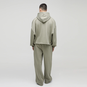 Oversized Boxy <b>Hooded</b> <b>Zip</b> Hoodie Wide Leg Heavyweight Solid Anti-Bacterial Tracksuit Plus Size Casual Outdoor Winter Men - Product Image 3