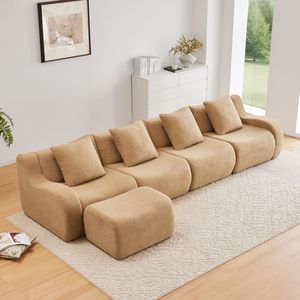 Divano a L Senza Struttura a 4 Posti, Antiscivolo, Senza Montaggio, Braccioli Curvi, Tessuto Teddy ad Alta Densità 32D, Arredamento per Soggiorno - Product Image 2