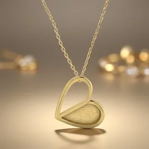 Colgante de Plata de Ley 925 Bañado en Oro con Corazón Abierto Asimétrico de Resina, Base en Blanco para Engaste DIY, Fornituras de Joyería para Recuerdos - Product Image 5