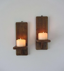 Porte-bougie en bois artisanal, décoration rustique moderne pour la maison, support de bougie de table minimaliste décoratif - Product Image 3