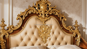 Letto a Forma di <span class=keywords><strong>Galeone</strong></span> Reale di Lusso con Cornice in Legno Intagliato e Finiture Dorate per Villa e Hotel - Product Image 4