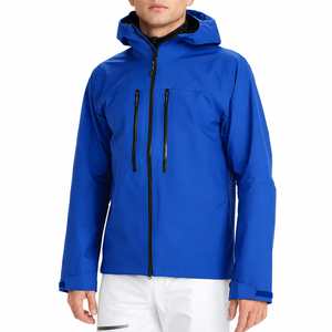 Men's Hooded Waterproof <b>Canvas</b> <b>Jacket</b> Blue Casual Autumn Eco-Friendly Polyester Zipper Closure Regular Fit Solid Color - Product Image 1