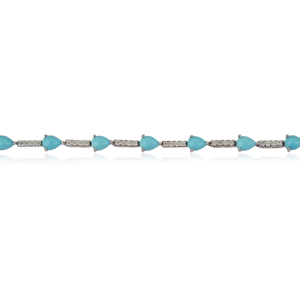 Elegant Most Trending Design Real 14K White <b>Gold</b> Turquoise & Diamond Sleek Tennis Bracelet Fine Unisex Wholesale Jewelry - Product Image 3