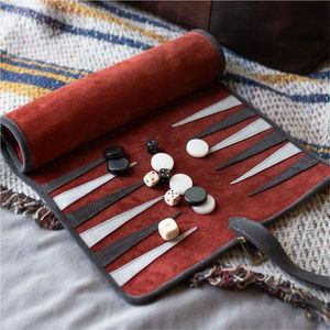 ชุดแบ็คแกมมอนหนังหรูหราแบบม้วนเก็บได้ พกพาสะดวกสำหรับการเดินทาง ภายในบุด้วยผ้ากำมะหยี่อย่างดี พร้อมช่องซิป - Product Image 3