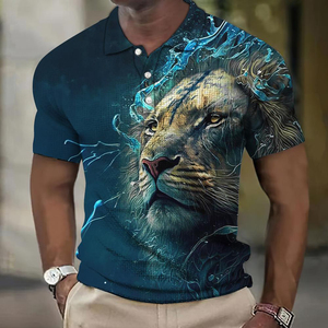 Camiseta de Manga Corta con Estampado 3D de León, Personalizada por Sublimación, Estilo Casual para Uso Diario, con Solapa, Diseño de Bestia Feroz, en Poliéster para Hombre - Product Image 2