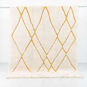 Tapis Beni Ourain 100% laine noué à la main – Tapis berbère marocain géométrique shaggy fait main, taille personnalisée, vente en gros - Product Image 1