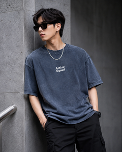 T-shirt en coton oversize Active Squad pour homme, décontracté, noir délavé, manches courtes, col rond, prix abordable, personnalisable - Product Image 5