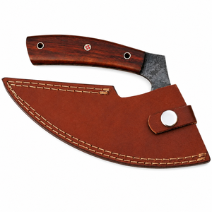 Cuchillo de Camping de Acero al Carbono Forjado a Mano con Hoja Serrada, Mango de Madera de Palisandro, Funda de Cuero, Espiga Recta, Herramienta de Supervivencia para Exteriores OEM - Product Image 3