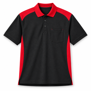 Polo de travail pour homme gris et bordeaux à manches courtes avec empiècements contrastants, poche poitrine et patte de boutonnage – Uniforme professionnel - Product Image 2