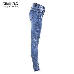 Jeans en denim pour femme, coupe slim, extensible, respirant, écologique, design élégant, grande taille, tendance - Product Image 1