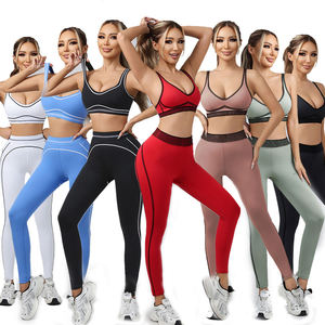 Ensemble de yoga pour femmes avec logo frontal, leggings respirants antibactériens taille haute, vêtements de sport pour l'entraînement, le Pilates et la gym - Product Image 1