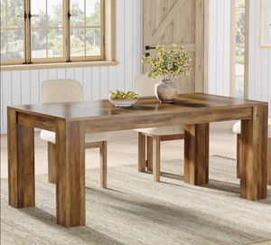 Ensemble de table à manger moderne de luxe en bois de manguier massif, hauteur réglable, pieds en métal noir de haute qualité en forme de X, pour cuisine, chambre, maison - Product Image 1