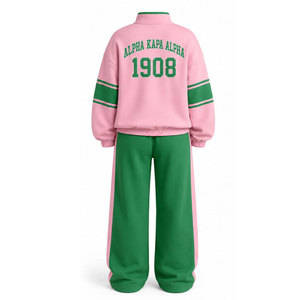 Ensemble de survêtement Alpha Kapa Alpha : Sweat à capuche rose et pantalon de jogging vert, manches longues, motif lettres décontracté, impression AKA, tenue assortie - Product Image 6