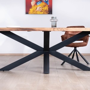 Mesa de comedor de alta gama Vandana Ivory Shape con tablero de madera gruesa y patas metálicas 3D, 240 cm - Product Image 2