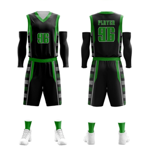 Ensemble de maillots de basket-ball sublimés personnalisés, noir et vert, sans manches, col en V, évacuation de l'humidité, uniforme unisexe pour adultes - Product Image 3