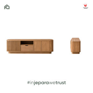 Meuble TV scandinave KLOPS en teck massif avec portes cannelées, console multimédia, meuble de rangement pour salon, hôtel, villa - Product Image 6