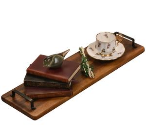 Bandeja de Madera de Acacia con Asas de Metal, Extra Larga, de Grado Comercial, Ecológica, para Servir Desayuno, Té, Café y Bocadillos - Product Image 2
