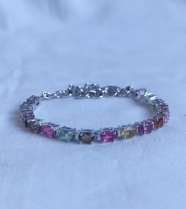 Natural Tourmaline <b>Charm</b> Bracelet in Sterling <b>Silver</b> White Gold Plated Luxury October Birthstone Jewelry for Women Party - Product Image 2