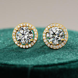1ct Oval Moissanite Diamond 925 <b>Silver</b> and Gold Plated Solid <b>Stud</b> Earrings Elegant Everyday Glamour with Vintage Style - Product Image 1