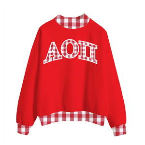 Alpha Phi OEM <b>Mock</b> <b>Neck</b> Crew <b>Neck</b> Sweatshirt Women Men Ladies Unisex College University Chenille Patch Embroidery - Product Image 3
