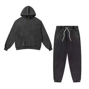 Stylish Customized Plain Sweatpants <b>Hoodie</b> Set Printed Embroidered Logo Sports Acid Wash Tracksuit - Product Image 1