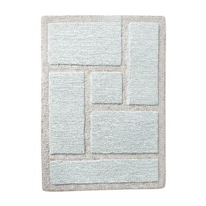 Tapis moderne en laine tufté à la main, motif géométrique patchwork, blanc cassé, gris clair, beige, tapis sculpté haute densité - Product Image 3