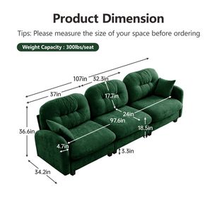 Elegante Divano Modulare a Tre Posti per Soggiorno con Braccioli Trapuntati, Design Ergonomico in Morbido Tessuto Chenille e Schiuma ad Alta Densità - Product Image 4