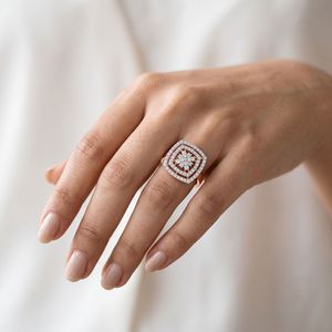 14K Rose Gold Double Cushion Halo Lab Grown Diamond Cluster Statement Ring - Product Image 3