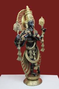 Estatua Religiosa de Latón del Dios Krishna Tocando la Flauta, Bañada en Oro Pulido, 20 Pulgadas - Product Image 2