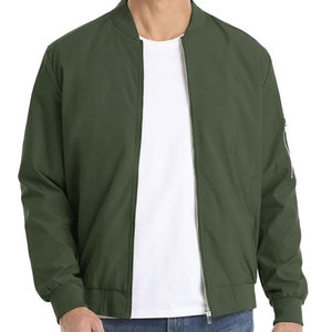 Veste bomber légère en toile olive unie pour homme Econex Sports, col montant, fermeture éclair, coupe-vent décontractée en polyester - Product Image 1